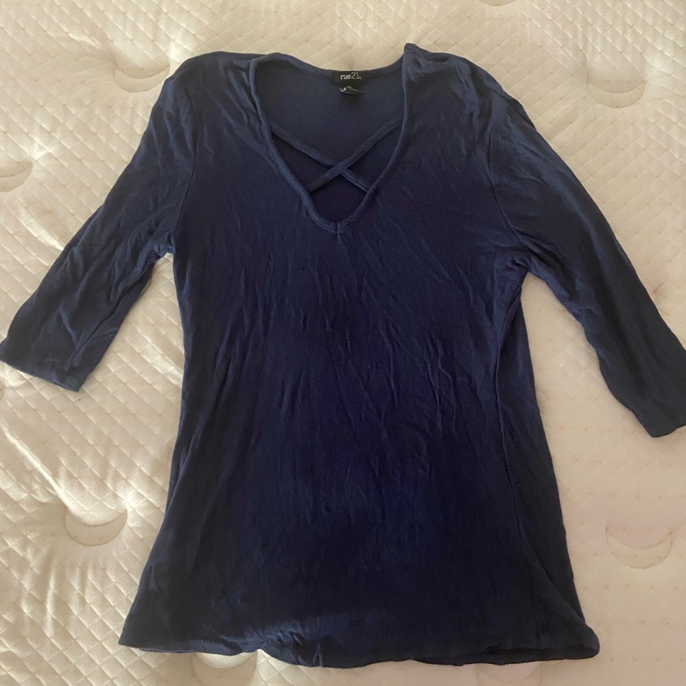 Rue21 Deep Blue Crisscross V-Neck Long Sleeve Top